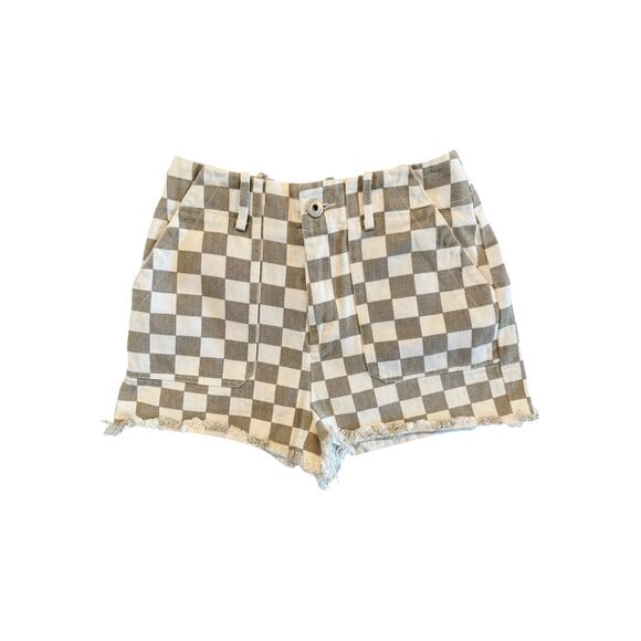 Paper Moon Checkered High Rise Shorts Medium Tan White Retro Summer - Picture 5 of 9